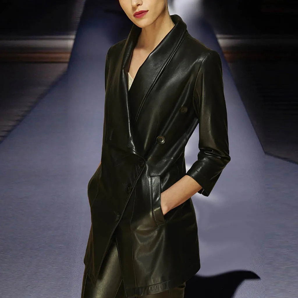 Тренчкот женский осенне зимний с V образным вырезом|Женские плащи и тренчи| |