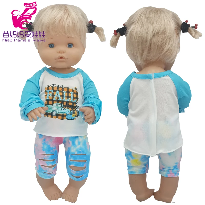 

40cm Nenuco Ropa Y Su Hermanita Blue Shirt Ripped Pants 17" Reborn Baby Doll Clothes Kids Girl Gifts