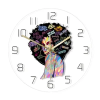 african american woman painting silhouette acrylic printed wall clock abstract wall art contemporary home decor mute wall watch