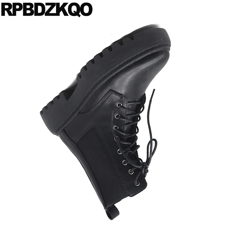 Женские короткие ботинки со шнуровкой зимние с круглым носком боевые ботильоны