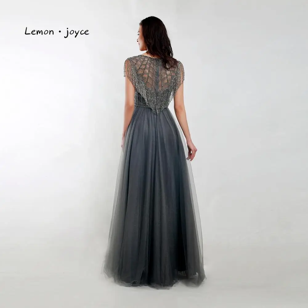 Lemon joyce Длинные вечерние платья 2020 для женщин с круглым вырезом бисером а силуэта