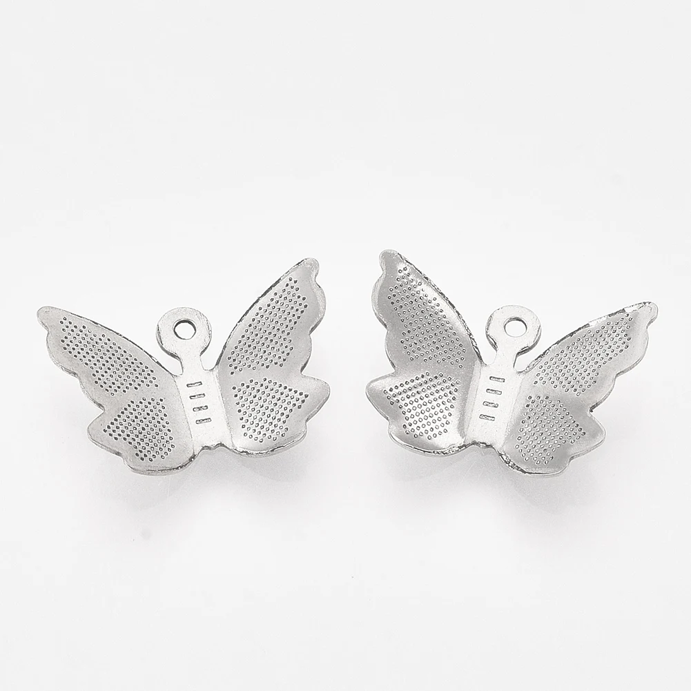 

20pcs 304 Stainless Steel Butterfly Pendants For Necklaces Bracelets DIY Jewelry Making 11x15.5x3mm, Hole: 1mm