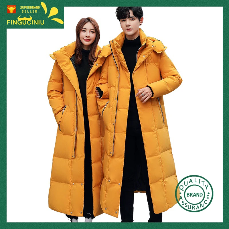 

New 2022 Winter Thick Men Women Down Jacket Fashion Hooded X-Long Warm Duck Down Coat High Quality Brand Clothing Plus Size 4XL