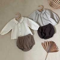 new 2021 spring summer infant baby girls long sleeve pure color shirt shorts suit clothing sets kids girl suit clothes