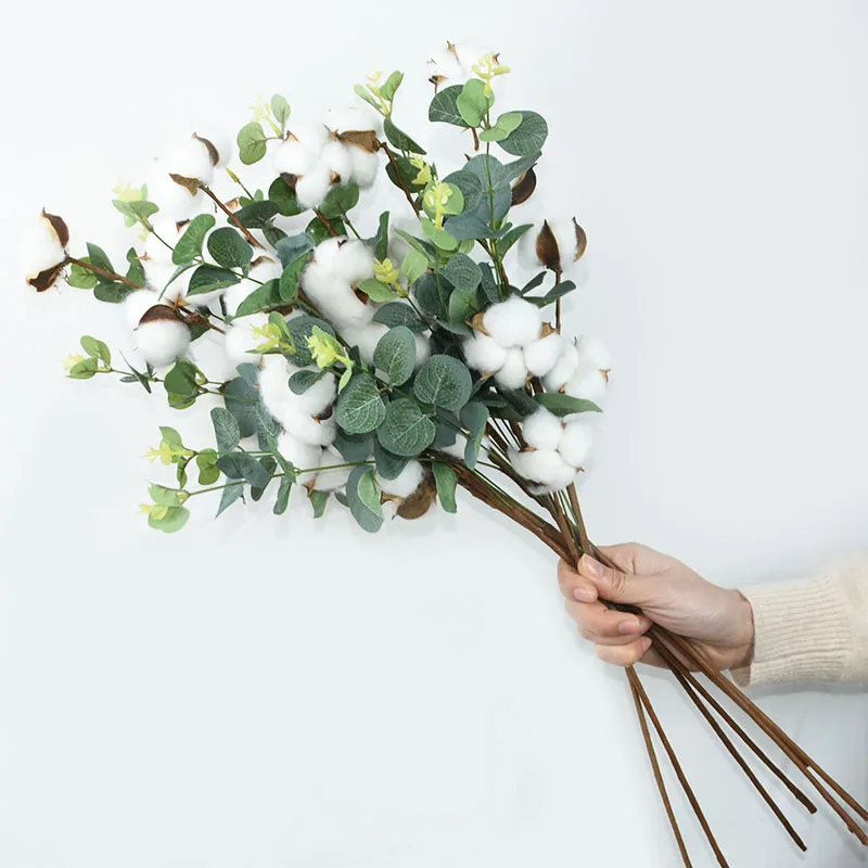 

1 bouquet Dried Cotton Stems Artificial Eucalyptus Filler Floral Decor Fake Flower Cotton Bouquet DIY Garland Home Wedding Decor