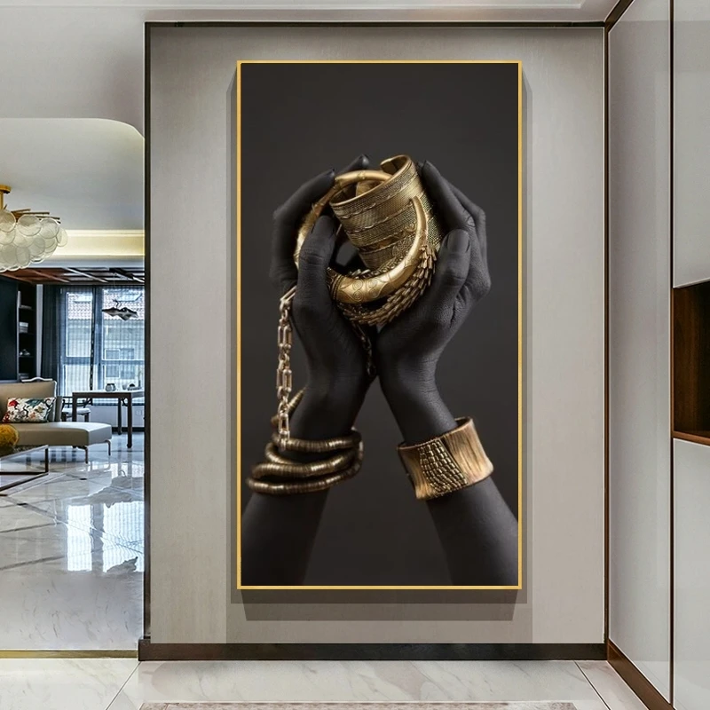 

African Art Black Hands Holding Jewelry Canvas Paintings on The Wall Modern Black Posters and Prints for Home Living Room Decor