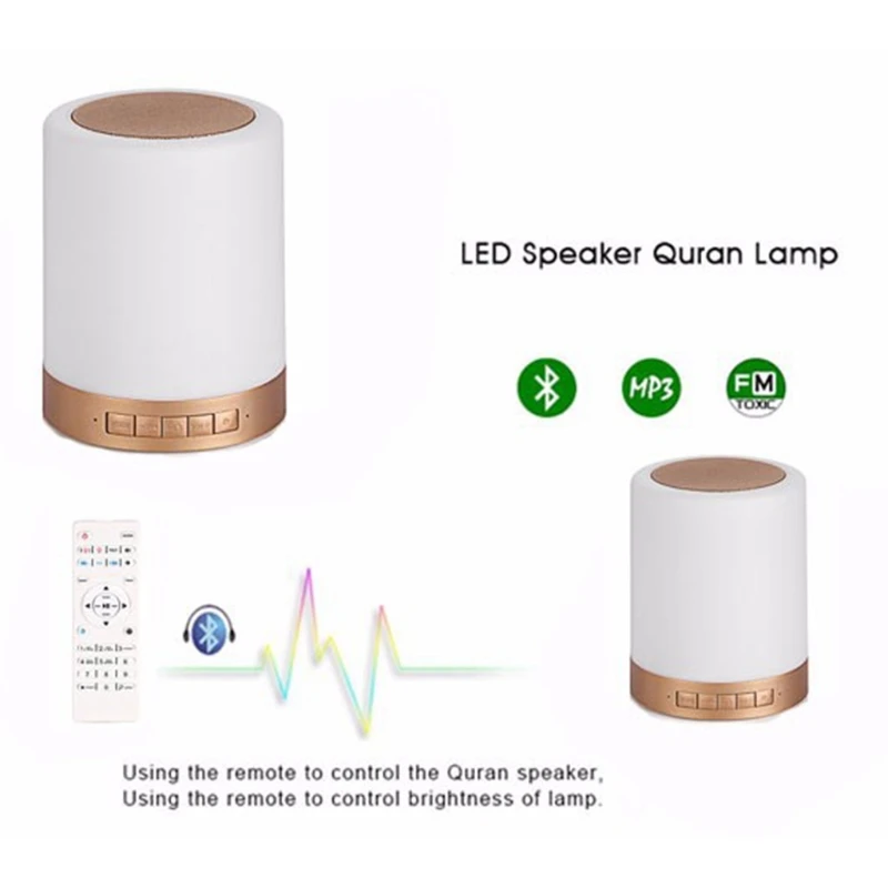 

Colorful USB FM Radio Adjustable Small LED Lamp Bluetooth Speaker Touch Remote Control Gift Home Wireless Quran Portable
