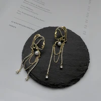pearl crystal portrait chain tassel earrings vintage french personality exaggerated earrings women jewelry accessories