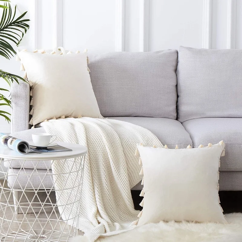 Розовый серый желтый темно-зеленый синий бежевый наволочка с Подушка кисточками