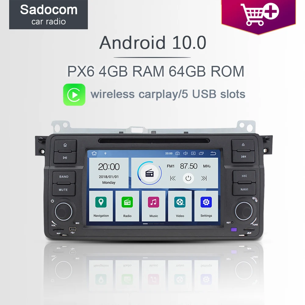 Автомобильный DVD плеер PX6 DSP 1 din Android 10 0 6 ядер 64 Гб ПЗУ 4 ОЗУ Авторадио GPS карта для BMW
