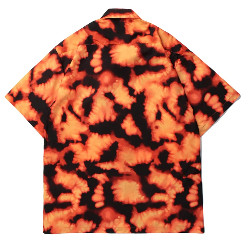 Summer 2021 Mens Tie Dye Print Hawaiian Beach Shirts Harajuku Fashion Short Sleeve Blouse Punk Unisex Shirts Tops Streetwear
