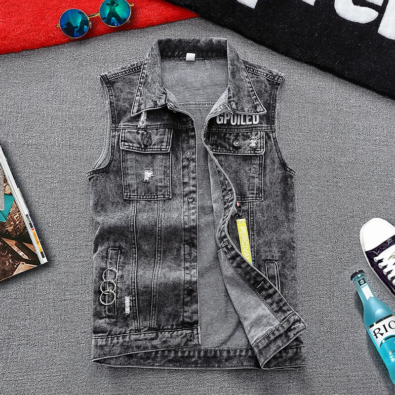 

Men's Sleeveless Denim Turn-down Collar Vest Outwear Fashion Male Clothing C3