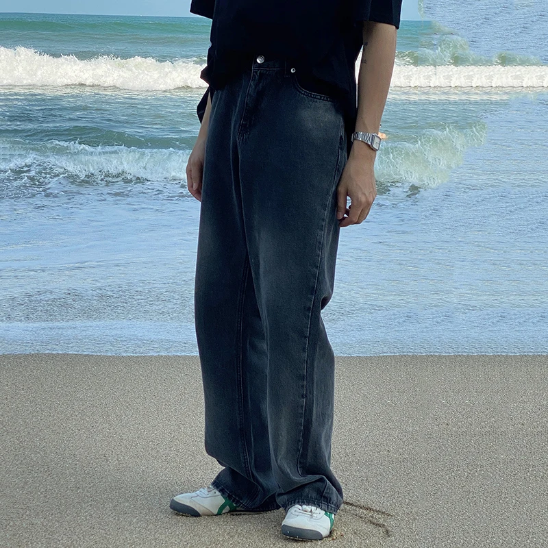 

IEFB New Korean Black Grey Gradual Change Jeans Men's High Waist Slim Split Bottom Wide Leg Denim Pants 2021 New Vintage 9Y7405