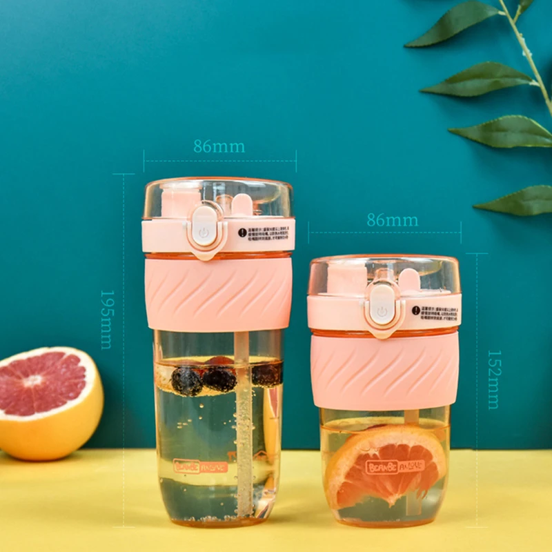 

Clear Plastic Cups Coffee Milk Water Bottles with Drinking Straw Anti Scalding Design Students Office Fashion Tumbler