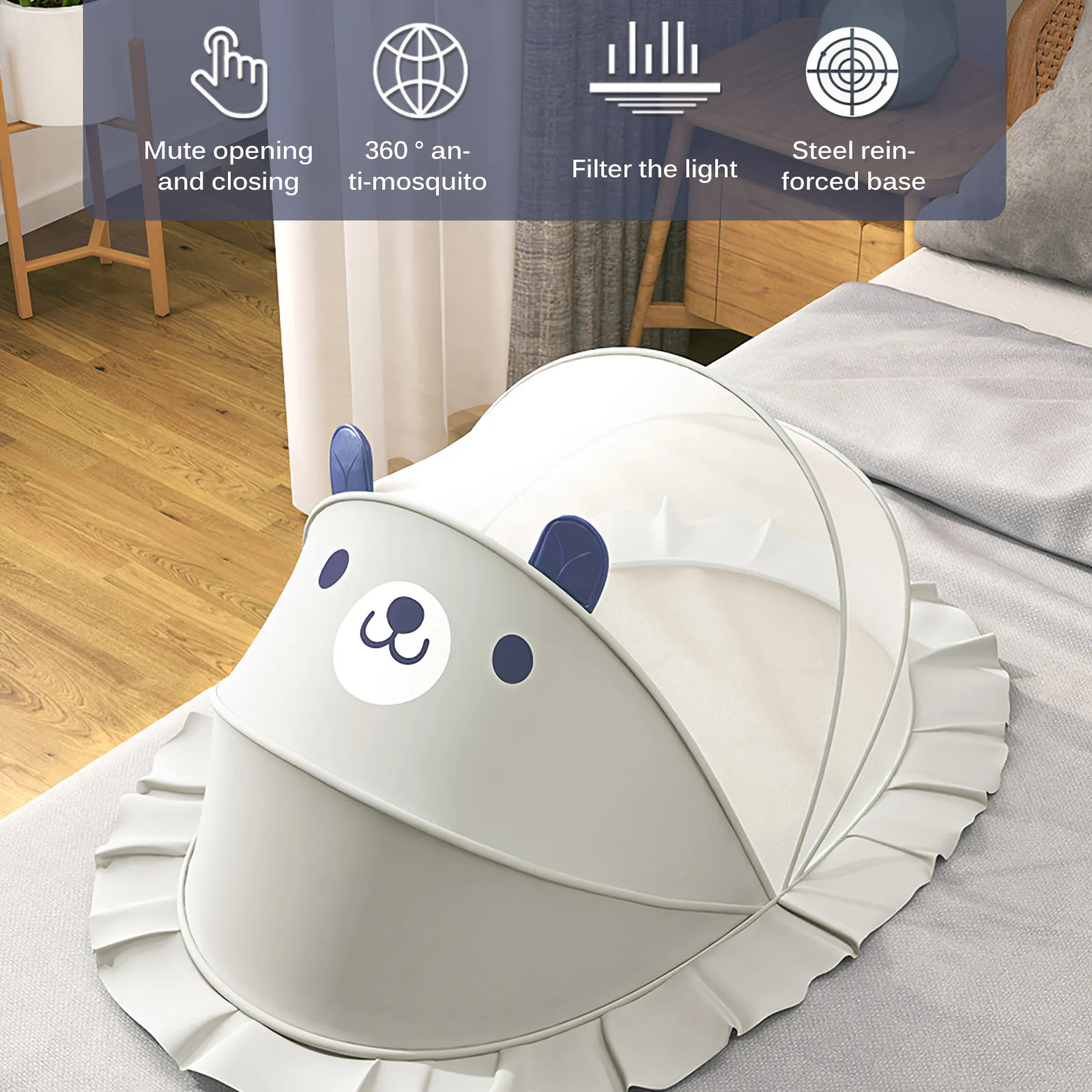 

Cute Bear Folding Cradle Tent Bed Infant Folding Shading Mosquito Netting 0-3 Years Old Children Portable Crib Mosquito Net