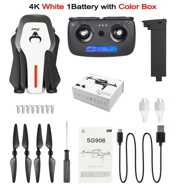 4K White 1B Box SG906 Профессиональный gps 4k Дрон 4k с камерой RC Квадрокоптер камера Дрон селфи бесщеточная сумка 5G Wifi FPV Дрон оптический поток - Цвет: 4K White 1B Box