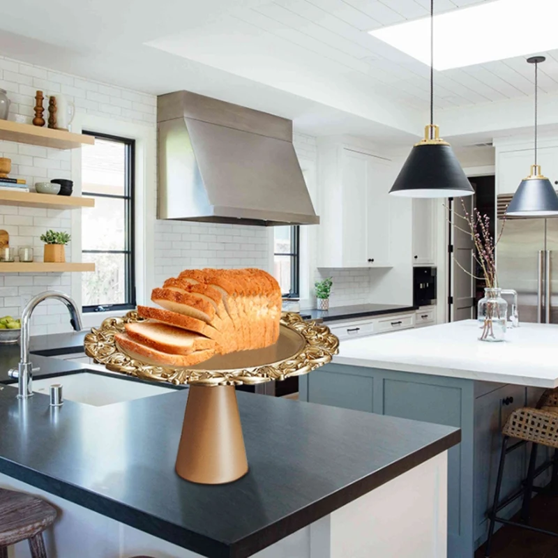 

LBER 33*33*17cm Retro Dessert Table Cake Golden Plate Candy Fruit Dining Plate Tall Tray Shelf Kitchen Storage Supplies Ornam