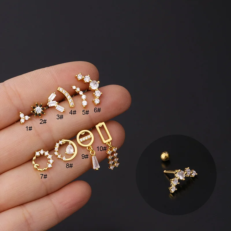 

2021 Новинка 1 шт. 16G Cz штанга нержавеющая сталь из нержавеющей стали, Серьги Геометрические свисающие серьги спираль Козелка мочки уха пирсин...