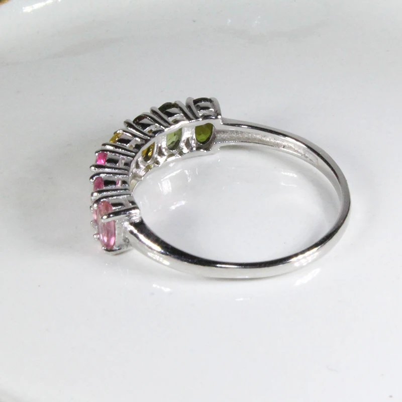 Модное Радужное кольцо 7 видов цветов натуральный турмалин серебряное из серебра
