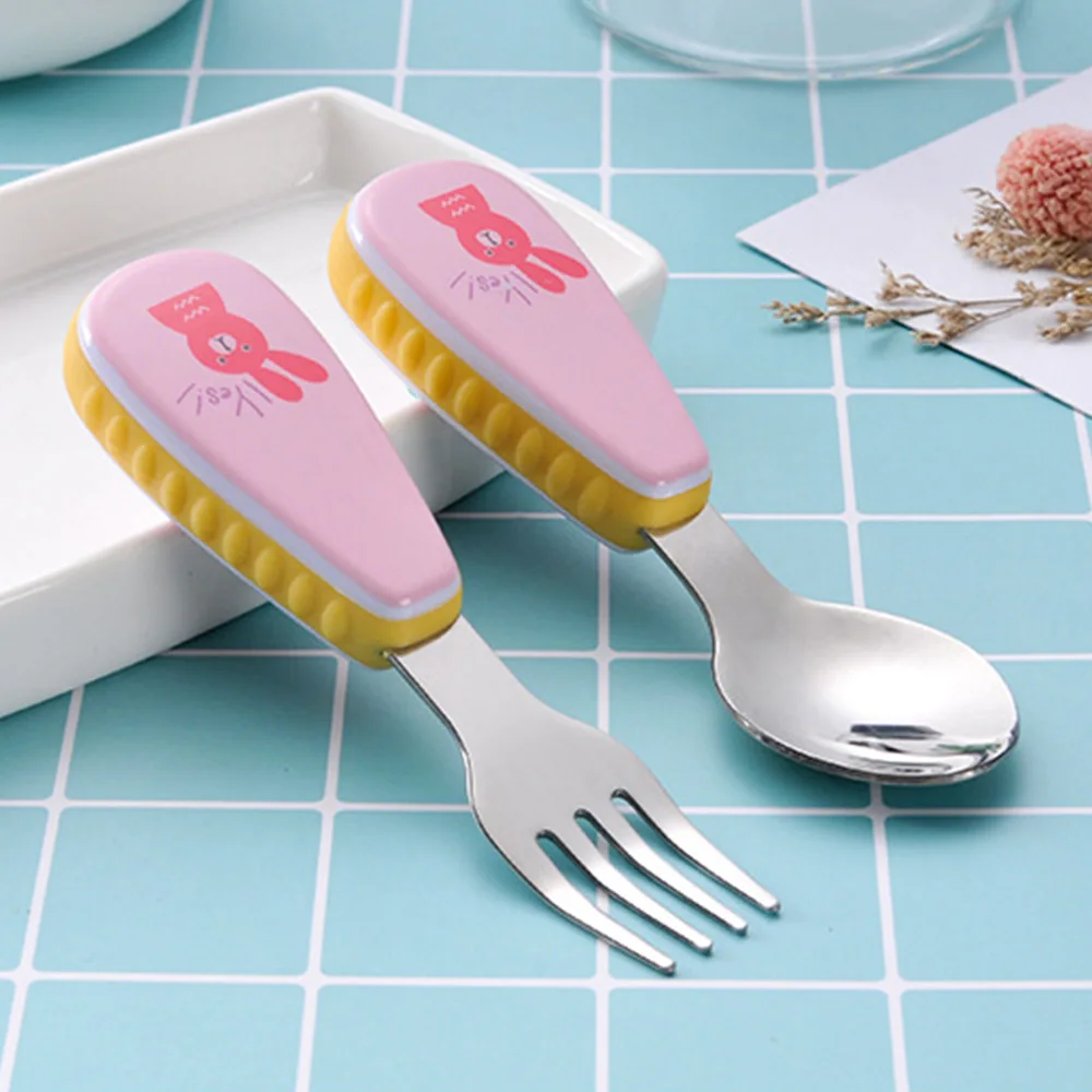 

2pcs Cartoon Children Tableware 304 Stainless Steel Fork Spoon Set Toddler Utensils Portable Cutlery Spoon Fork