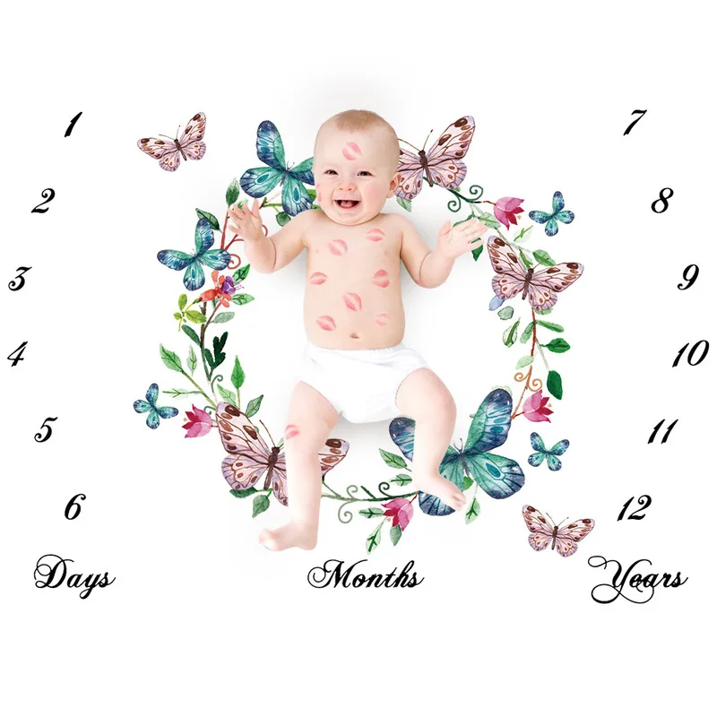 

Cartoon Pattern Infant Baby Milestone Photo Props Background Blankets Play Mats Backdrop Cloth Calendar Photo Accessories Nordic