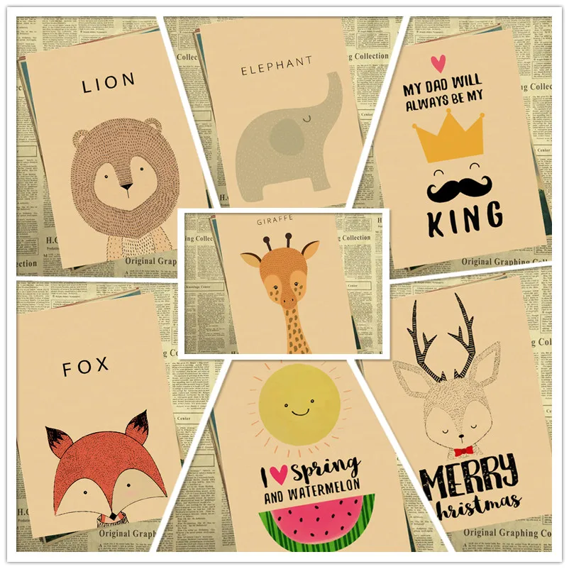 Олень Медведь лиса кролик ретро постер художественное украшение винтажные