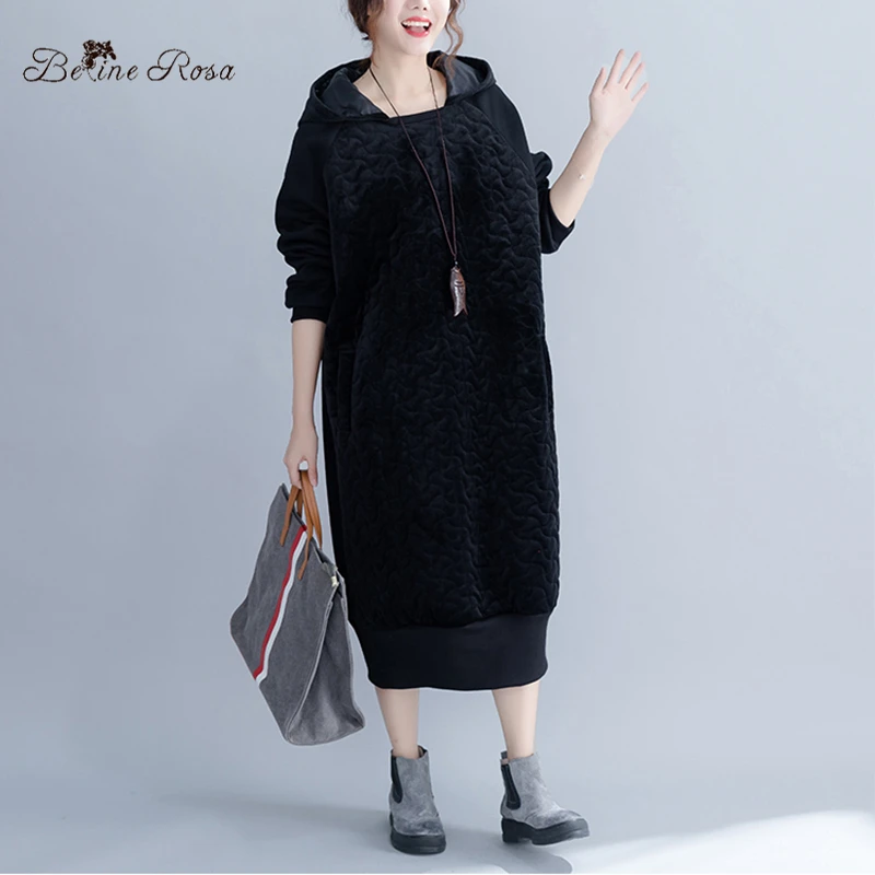 BelineRosa женские зимние толстовки платья чистый черный цвет плотные теплые с