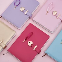 couple a5 diary with heart lock pu leather notebook school supplies lockable password writing pads girl women gift