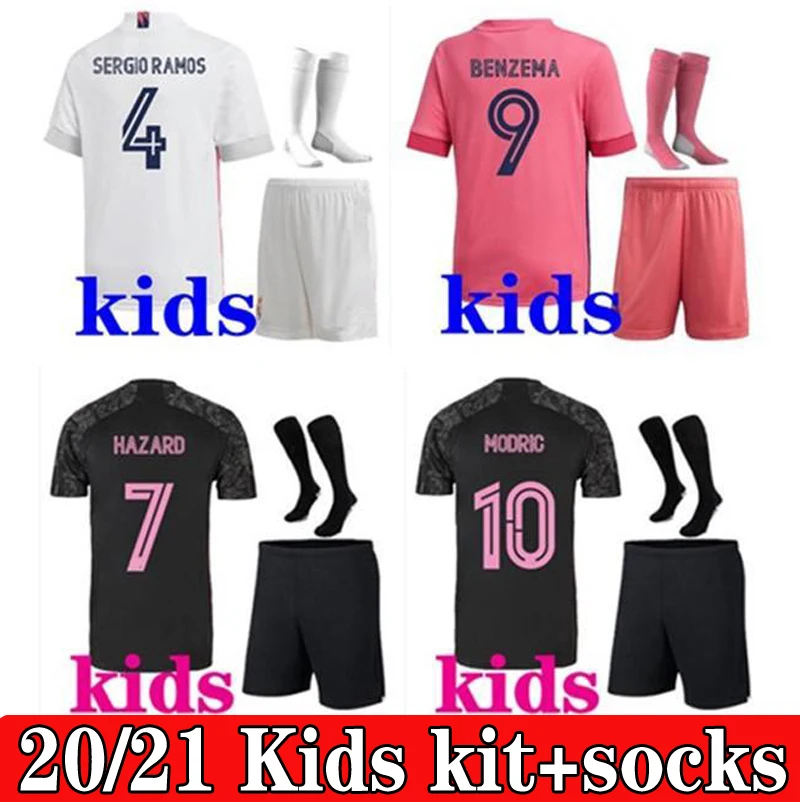 

Kids kits shirt 20 21 Thai Top Real Madrides Shirt BENZEMA MODRIC HAZARD VALVERDE 2020 2021 Child suit Shirt+SOCKS
