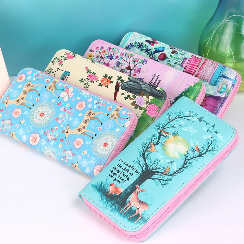 Длинные кошельки с мультяшными животными и цветами для женщин кошелек из