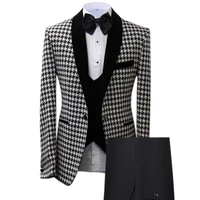 2020 new mens suits prom tuxedos 3 piece houndstooth plaid wool wedding groomblazervestpants