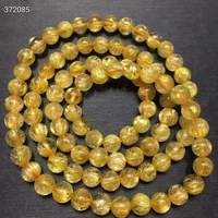 genuine natural gold rutilated quartz woman men titanium bracelet 6mm 3 laps clear round beads jewelry brazil aaaaaaa