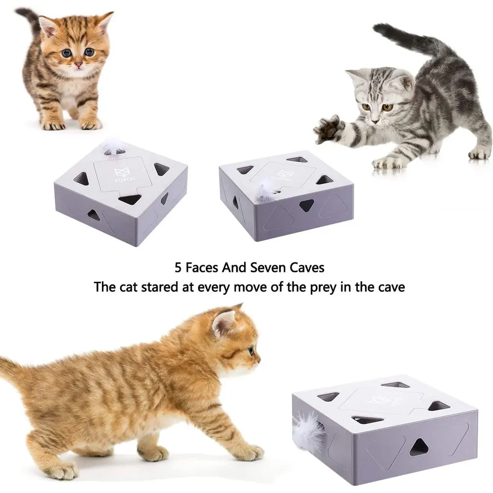 

4 AA Electric Cat Pet Toy Interactive Magic Box Smart Teasing Cat Stick Crazy Game Feather Catching Mouse Automatic Indoor Toys