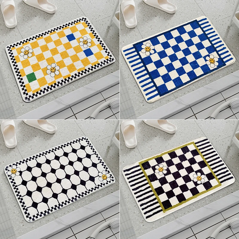 

Шахматный клетчатый коврик для ванной, нескользящий коврик с улыбающимся лицом, коврики для ванной, кухни, коврик для двери, абсорбирующие в...