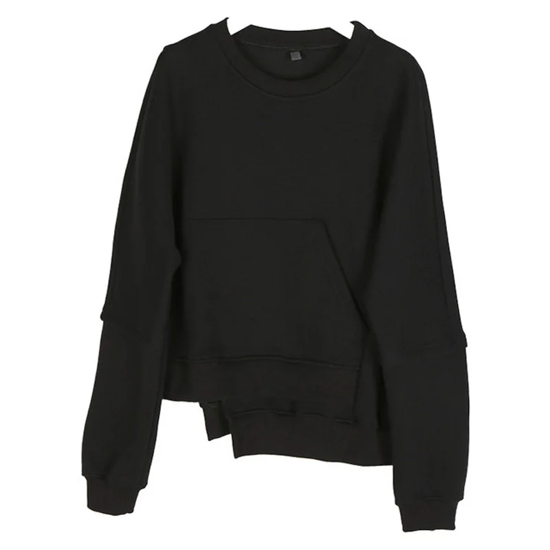 Loose Fit Irregular Pocket White Sweatshirt New Round Neck Long Sleeve Women Fashion Tide Spring Autumn 2021 New Thick Hoodie
