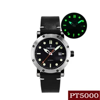cronos mens mechanical wristwatch black dial sapphire stainless steel pvd coated case automatic movement leather strap lume