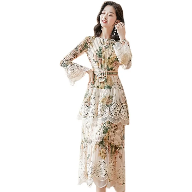 

2021 Spring New Women's Fashion Temperament Embroidery Floral Lace Dress