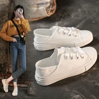 ins tide female canvas shoes fall 2021 new lazy two small white shoes wear a ribbon cloth shoes female students 8570