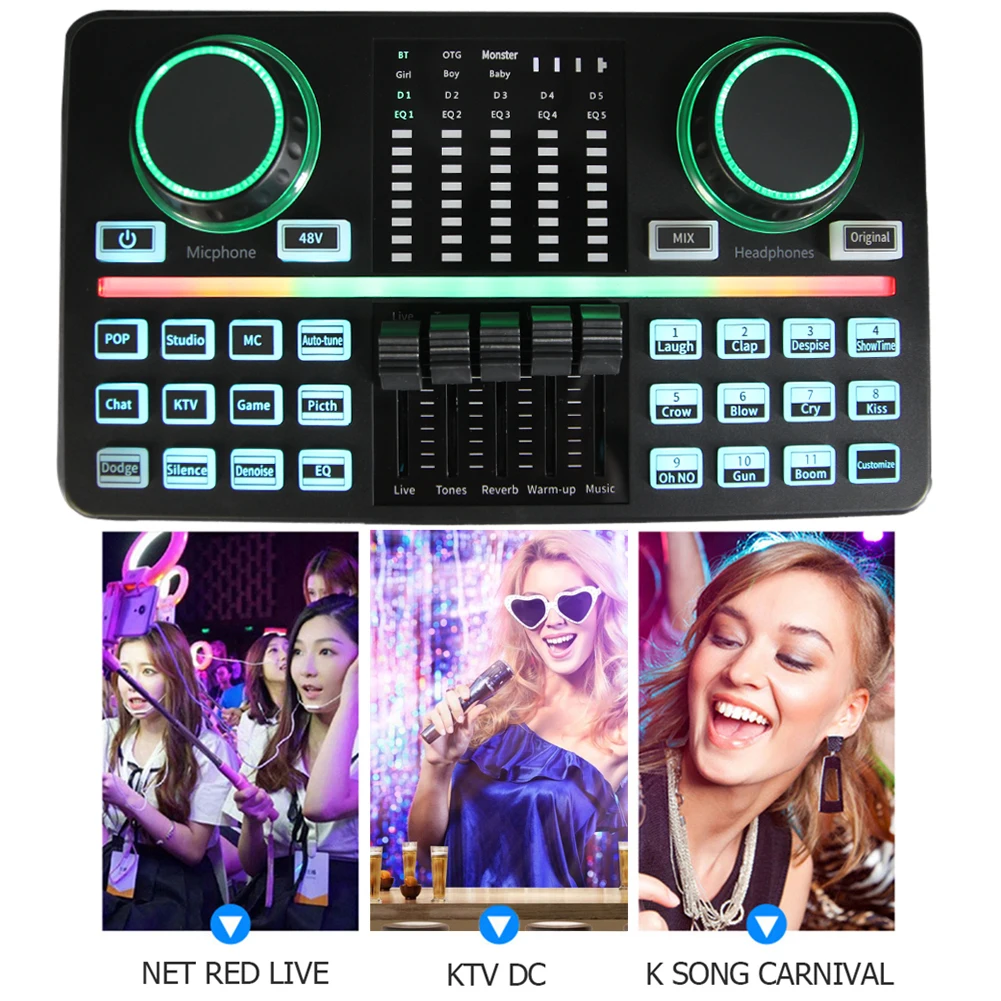 

D9 Microphone Mixer Digital Audio Podcaster Sound Card w/ Mic for PC Phone