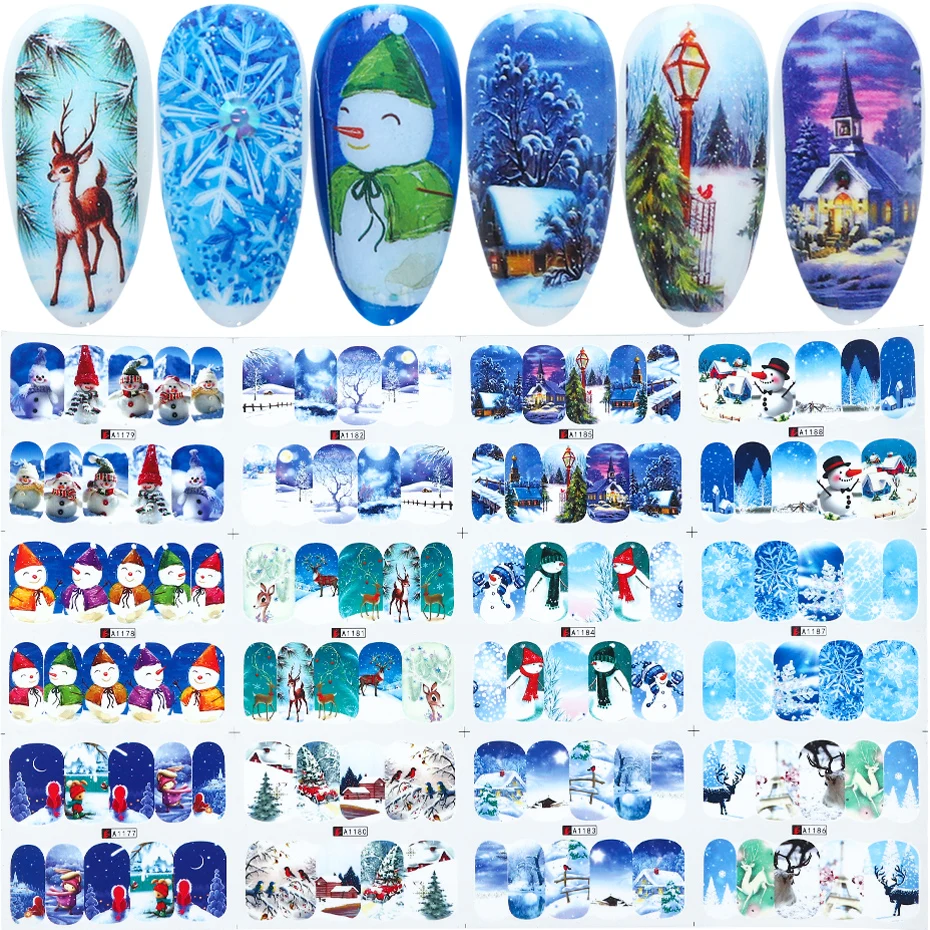 12 шт. наклейки для дизайна ногтей Снежинка Кленовый лист Водная передача Полные