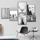 Черно-белый пейзаж, скандинавский постер, Лесной олень, Орлан, искусство на стену в скандинавском стиле, декор для гостиной