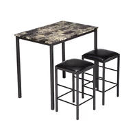 [USA READY STOCK]Marble Dining Table and Chair High Foot Black 3 Piece Set For Home Use