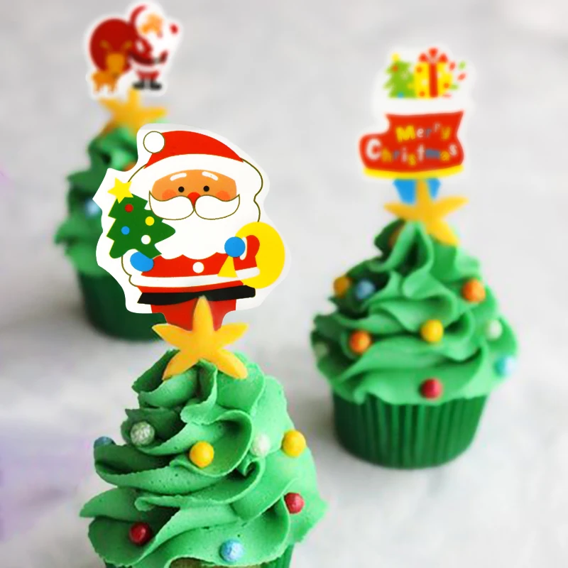 

Christmas Paper Cake Toppers Santa Claus Snowman Christmas Tree Decor New Year 2022 Christmas Cupcake Dessert Decorations