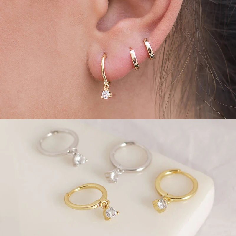 

Hoops Earrings for women 925 Silver Dainty, Minimalist Dangling Huggie Hoop Earrings Hoops Crescent Earrings jewelry Pendientes