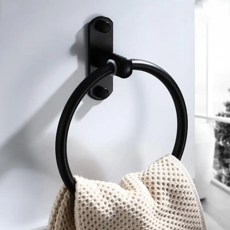 Черный алюминиевый настенный держатель для полотенец Круглый с кольцом Полка