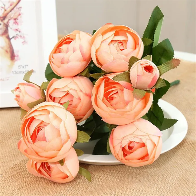 

Fake Spring Camellia (10 heads/bunch) 14.96" Length Simulation Tea Rose for Wedding Home Decorative Artificial Flowers