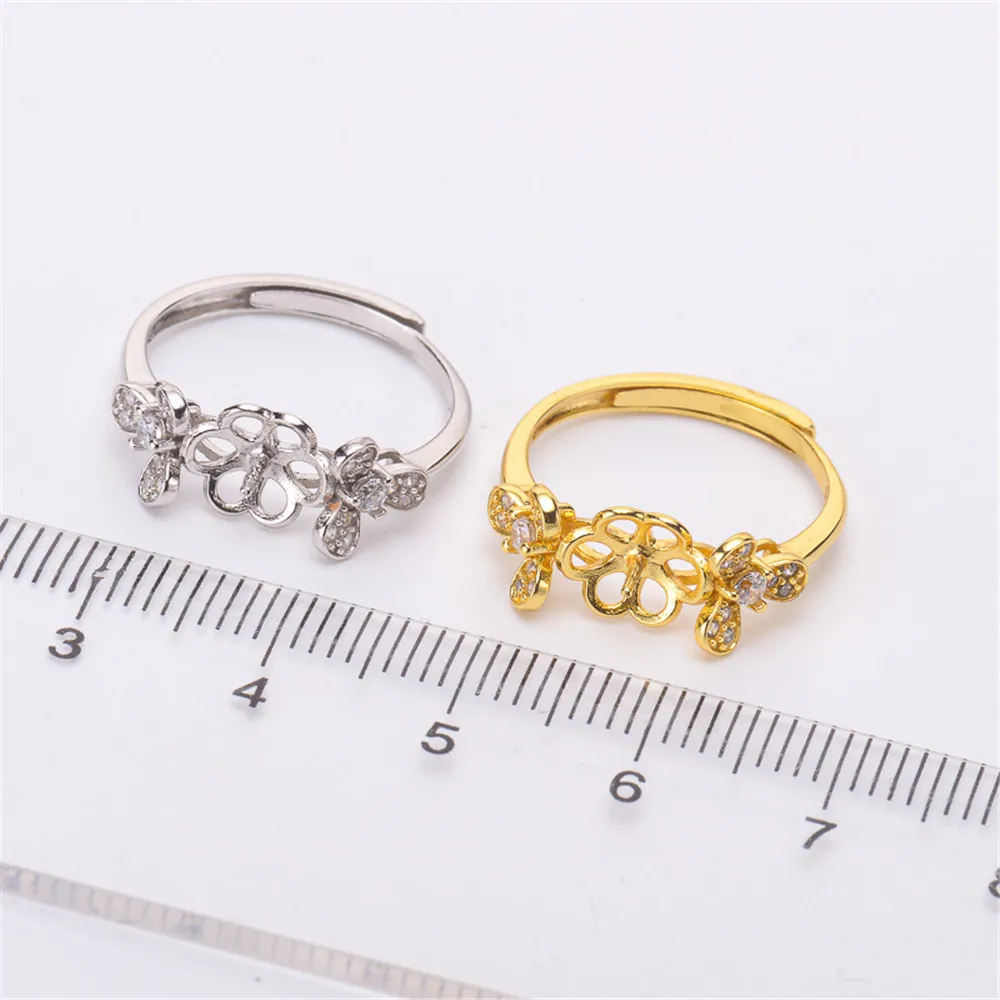 

S925 Sterling Silver Adjustable Ring Settings Base Blank Jewelry Findings Fit Half Hole Pearl DIY Women Ring Making Accessories