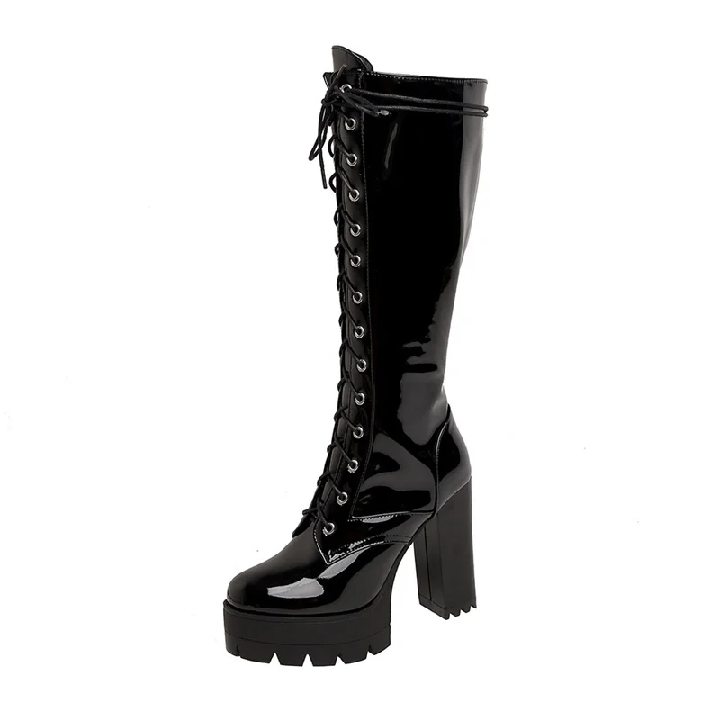 

High boots, lace up, thick heeled boots 05-15