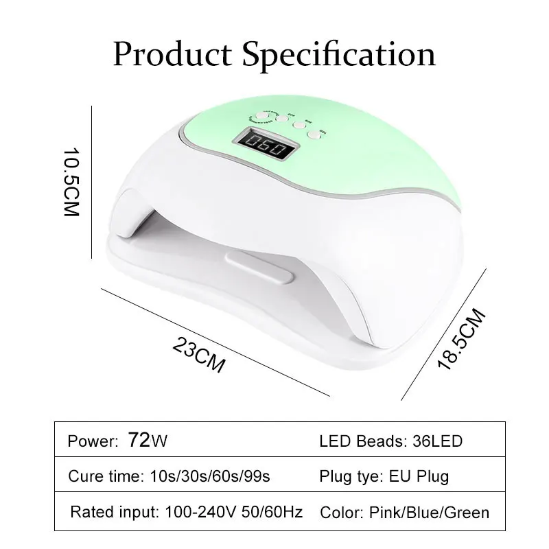 Сушилка для ногтей 36LED гель-лака с умным автоматическим датчиком 10s/30s/60s/99s