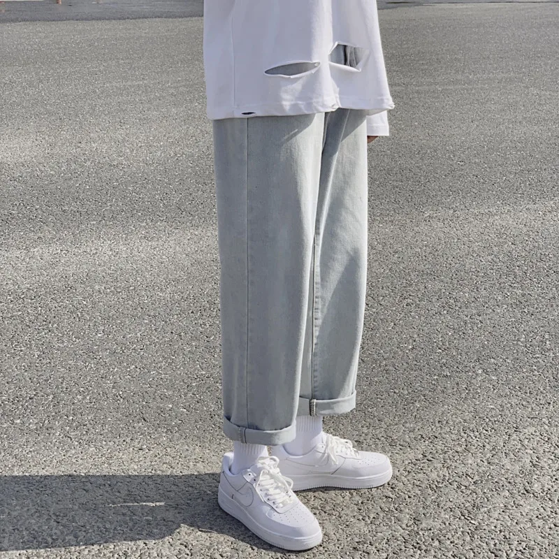 Джинсы мужские прямые с вареным эффектом модные брюки из денима в стиле ретро